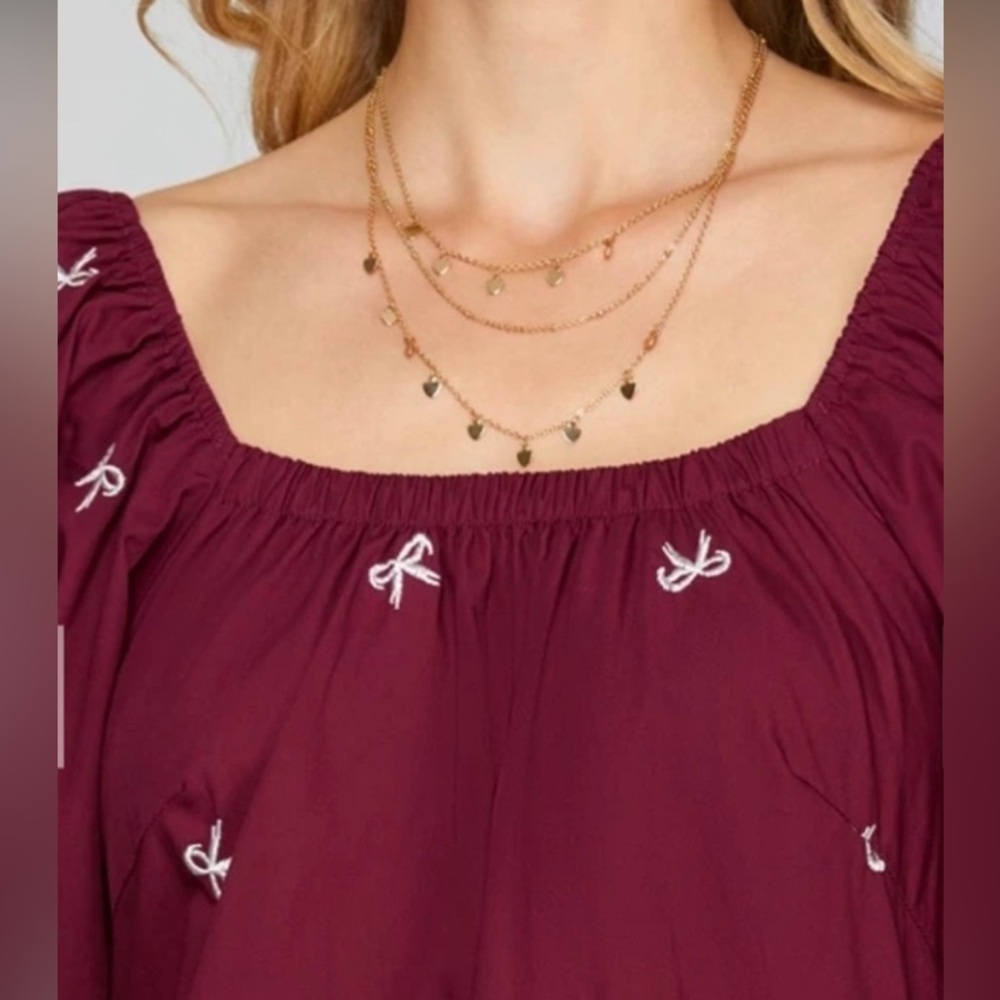 She + Sky- 3/4 SLEEVE BOW EMBROIDERY WOVEN TIERED DRESS WITH POCKETS - Picture 4 of 5